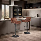 Art Leon Set of 2 Mid-century Modern Faux Leather Swivel and Height Adjustable Barstool