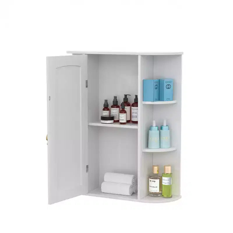 VECELO Bathroom Storage Cabinet with Mirror, Wall Mounted Medicine Cabinet with Door & 6 Open Shelves, Inner Adjustable Shelf, White