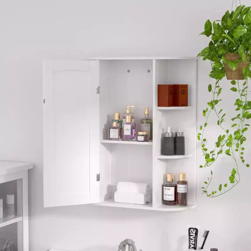 VECELO Bathroom Storage Cabinet with Mirror, Wall Mounted Medicine Cabinet with Door & 6 Open Shelves, Inner Adjustable Shelf, White