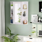 VECELO Bathroom Storage Cabinet with Mirror, Wall Mounted Medicine Cabinet with Door & 6 Open Shelves, Inner Adjustable Shelf, White