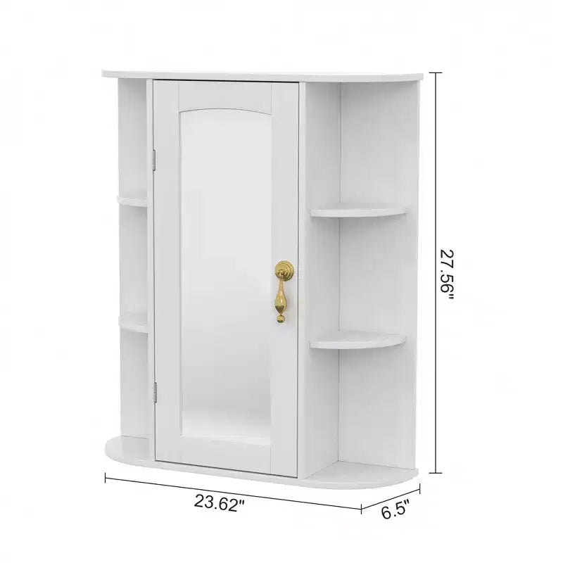 VECELO Bathroom Storage Cabinet with Mirror, Wall Mounted Medicine Cabinet with Door & 6 Open Shelves, Inner Adjustable Shelf, White