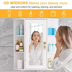VECELO Bathroom Storage Cabinet with Mirror, Wall Mounted Medicine Cabinet with Door & 6 Open Shelves, Inner Adjustable Shelf, White