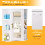 VECELO Bathroom Storage Cabinet with Mirror, Wall Mounted Medicine Cabinet with Door & 6 Open Shelves, Inner Adjustable Shelf, White
