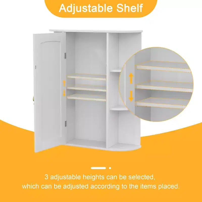 VECELO Bathroom Storage Cabinet with Mirror, Wall Mounted Medicine Cabinet with Door & 6 Open Shelves, Inner Adjustable Shelf, White