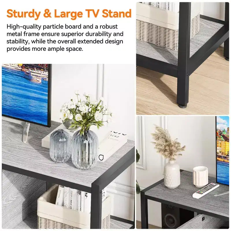 Whizmax 65 Rustic TV Stand for TVs up to 75, Entertainment Center with Storage, 2 Doors & Adjustable Legs, Open Shelves for Living Room