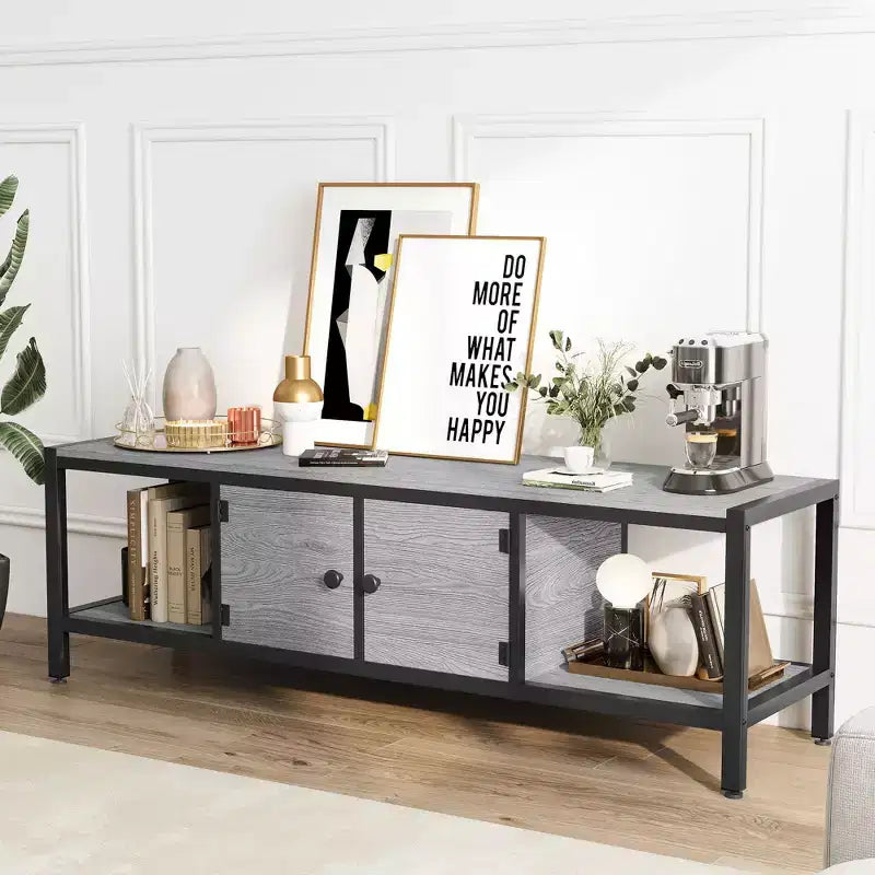 Whizmax 65 Rustic TV Stand for TVs up to 75, Entertainment Center with Storage, 2 Doors & Adjustable Legs, Open Shelves for Living Room
