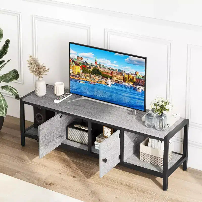 Whizmax 65 Rustic TV Stand for TVs up to 75, Entertainment Center with Storage, 2 Doors & Adjustable Legs, Open Shelves for Living Room