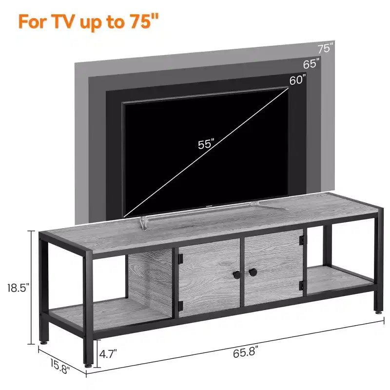 Whizmax 65 Rustic TV Stand for TVs up to 75, Entertainment Center with Storage, 2 Doors & Adjustable Legs, Open Shelves for Living Room
