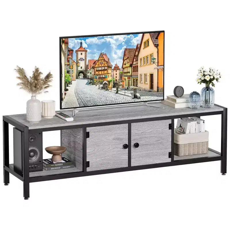 Whizmax 65 Rustic TV Stand for TVs up to 75, Entertainment Center with Storage, 2 Doors & Adjustable Legs, Open Shelves for Living Room