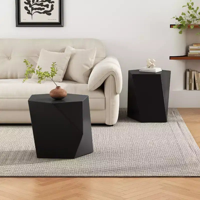 2-Piece Combination White Modern Geometric Coffee Table