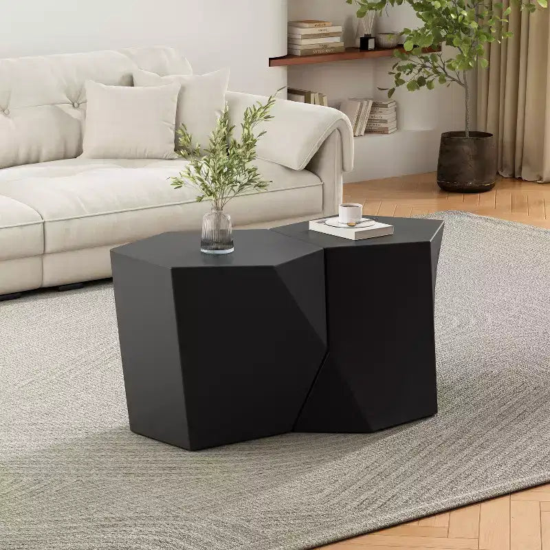 2-Piece Combination White Modern Geometric Coffee Table