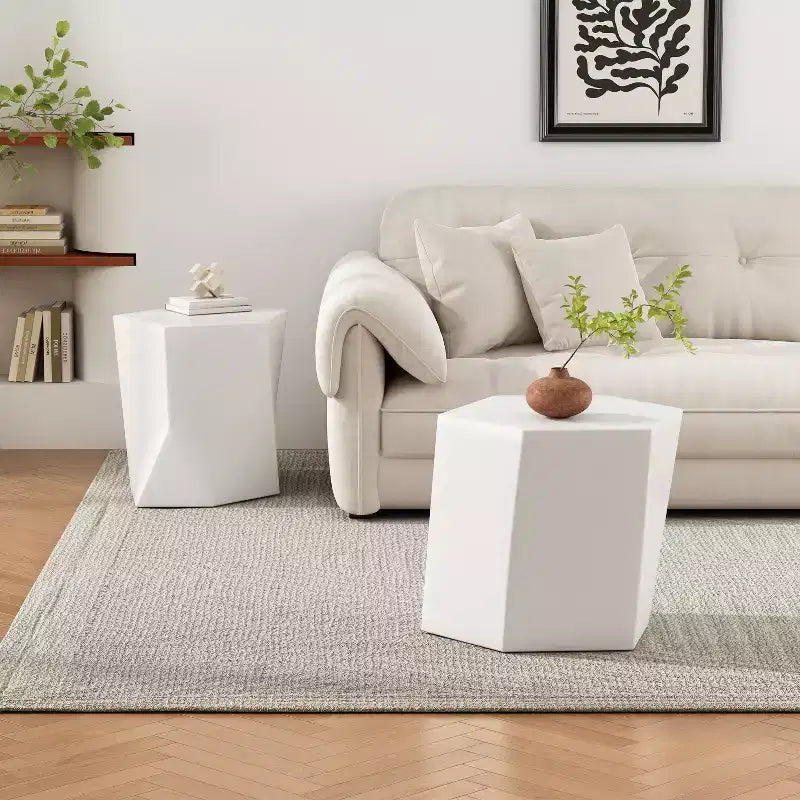 2-Piece Combination White Modern Geometric Coffee Table