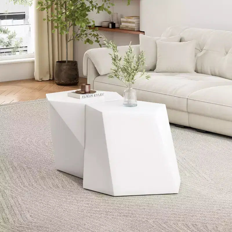 2-Piece Combination White Modern Geometric Coffee Table