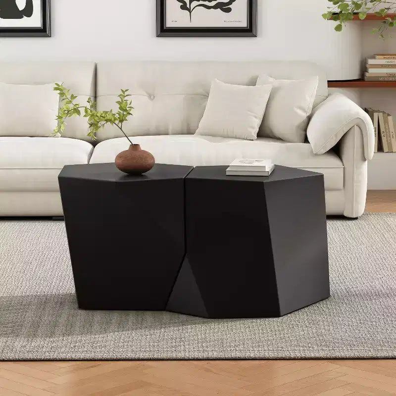 2-Piece Combination White Modern Geometric Coffee Table