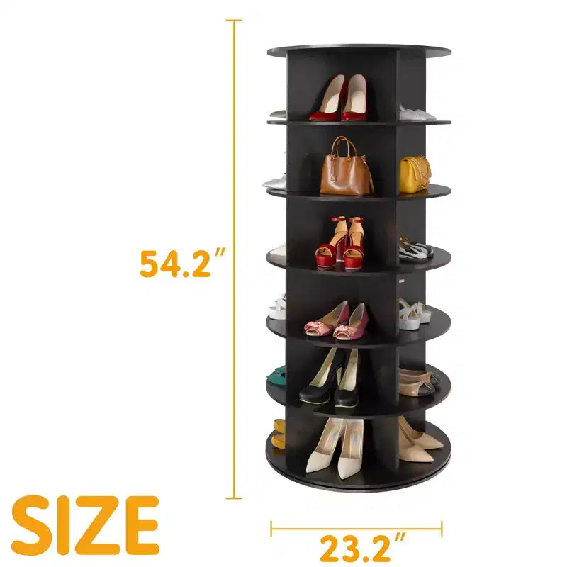 6 Tier Rotating Shoe Rack Tower, Revolving Shoe Rack Storage, Round Carousel Vertical Handbag and Shoe Organizer ,Black