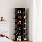 6 Tier Rotating Shoe Rack Tower, Revolving Shoe Rack Storage, Round Carousel Vertical Handbag and Shoe Organizer ,Black