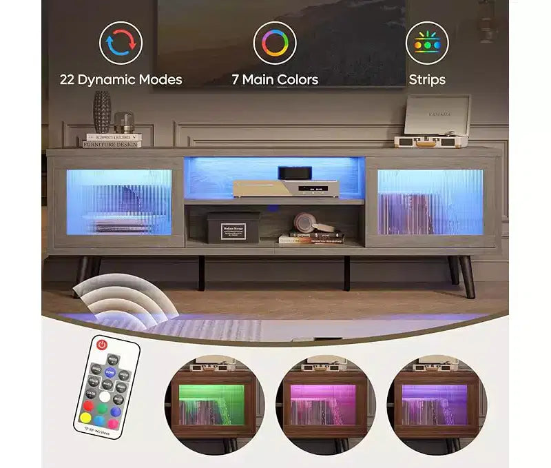 Bestier Modern 63 TV Stand with LED Lights for TVs up to 70 , Media Console with Cable Management