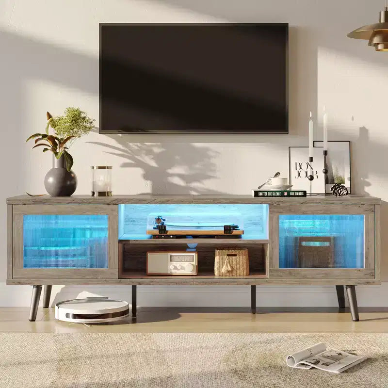 Bestier Modern 63 TV Stand with LED Lights for TVs up to 70 , Media Console with Cable Management