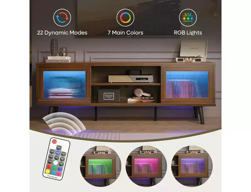 Bestier Modern 63 TV Stand with LED Lights for TVs up to 70 , Media Console with Cable Management