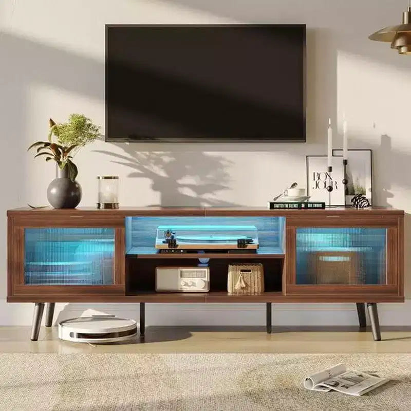 Bestier Modern 63 TV Stand with LED Lights for TVs up to 70 , Media Console with Cable Management