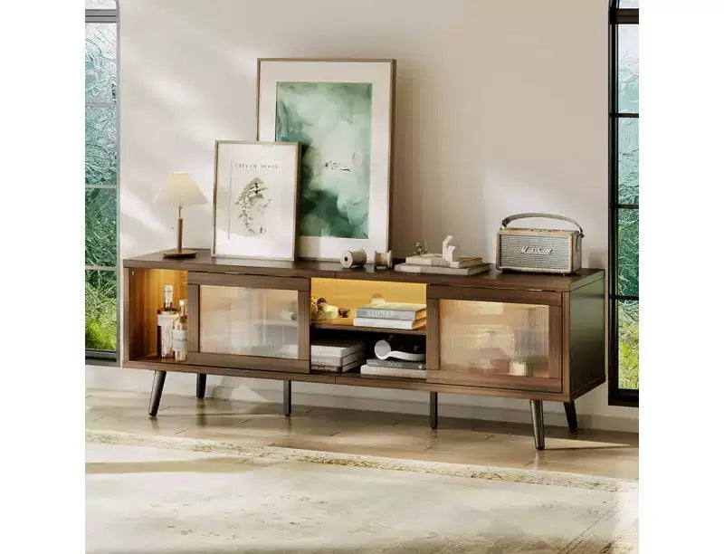 Bestier Modern 63 TV Stand with LED Lights for TVs up to 70 , Media Console with Cable Management