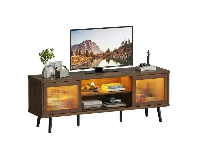 Bestier Modern 63 TV Stand with LED Lights for TVs up to 70 , Media Console with Cable Management