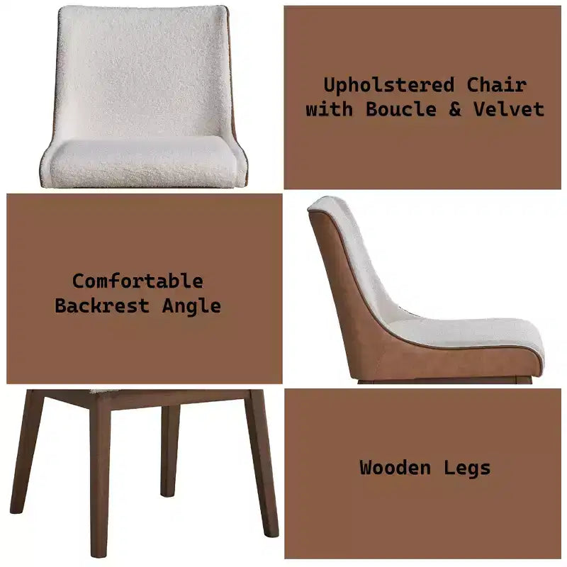 GDFStudio Linda Boucle and Velvet Upholstered Wood Dining Chair (Set of 2)