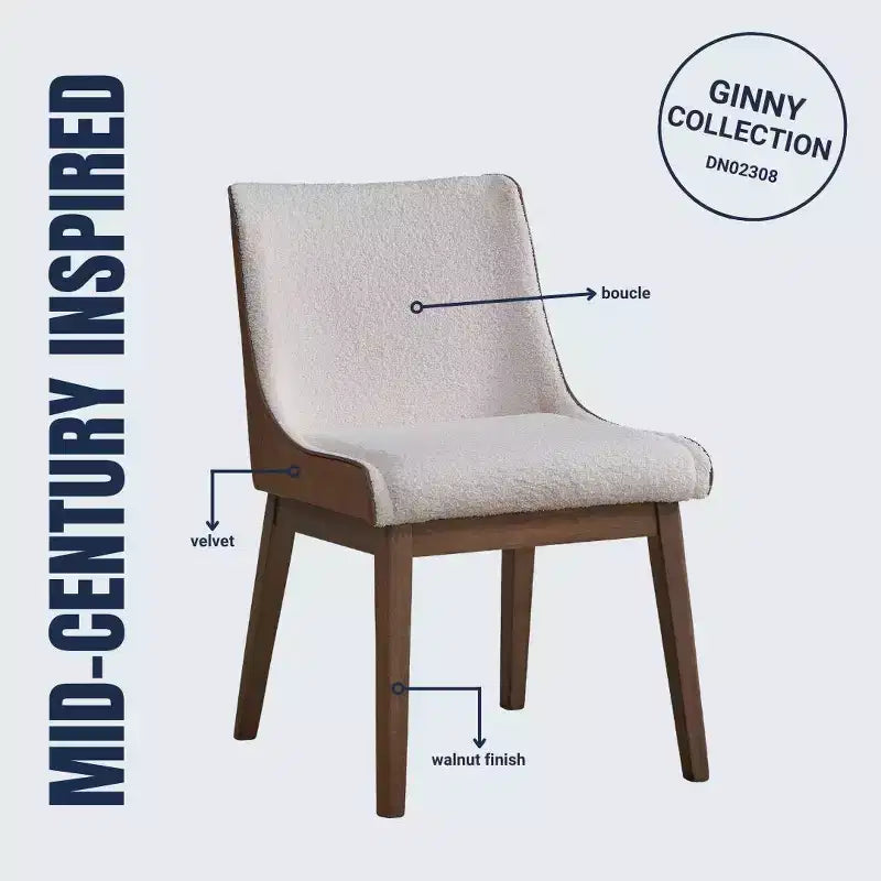 GDFStudio Linda Boucle and Velvet Upholstered Wood Dining Chair (Set of 2)