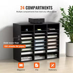 VEVOR Wood Literature Organizer, 24 Compartments, File Sorter with Removable Shelves, Mailboxes Slot for Office Home Classroom,EPA Certified
