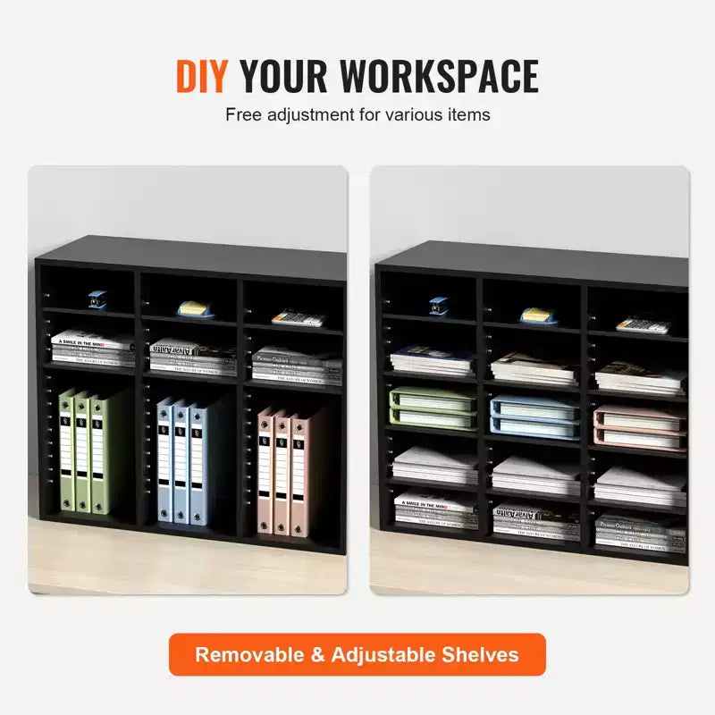 VEVOR Wood Literature Organizer, 24 Compartments, File Sorter with Removable Shelves, Mailboxes Slot for Office Home Classroom,EPA Certified