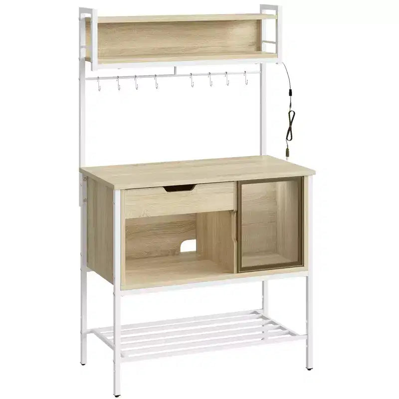 Besiter 60 Kitchen Baker's Rack with LED Light 6-Tier Microwave Stand with Storage Drawer Cabinet & 8 Hooks