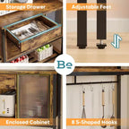Besiter 60 Kitchen Baker's Rack with LED Light 6-Tier Microwave Stand with Storage Drawer Cabinet & 8 Hooks