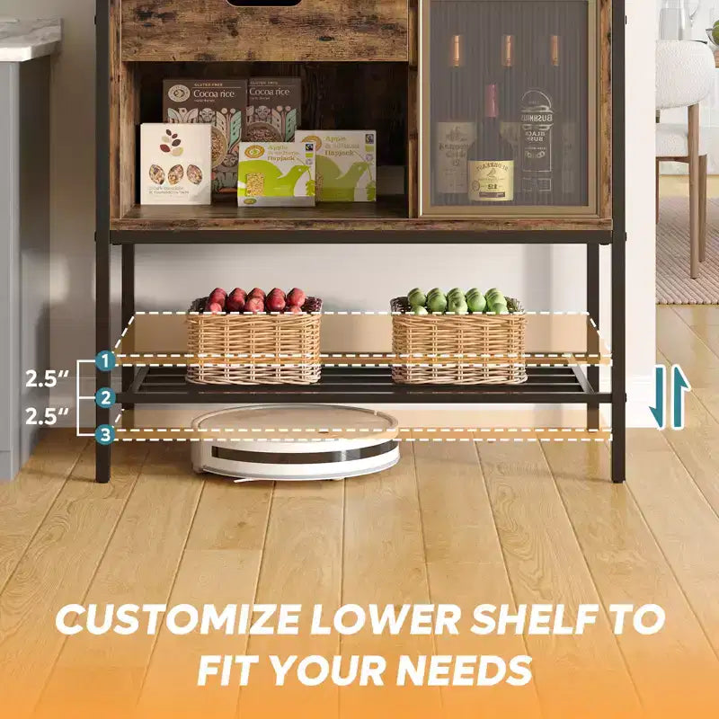 Besiter 60 Kitchen Baker's Rack with LED Light 6-Tier Microwave Stand with Storage Drawer Cabinet & 8 Hooks
