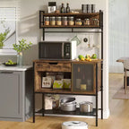 Besiter 60 Kitchen Baker's Rack with LED Light 6-Tier Microwave Stand with Storage Drawer Cabinet & 8 Hooks