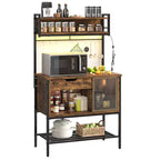 Besiter 60 Kitchen Baker's Rack with LED Light 6-Tier Microwave Stand with Storage Drawer Cabinet & 8 Hooks
