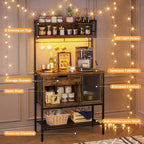 Besiter 60 Kitchen Baker's Rack with LED Light 6-Tier Microwave Stand with Storage Drawer Cabinet & 8 Hooks
