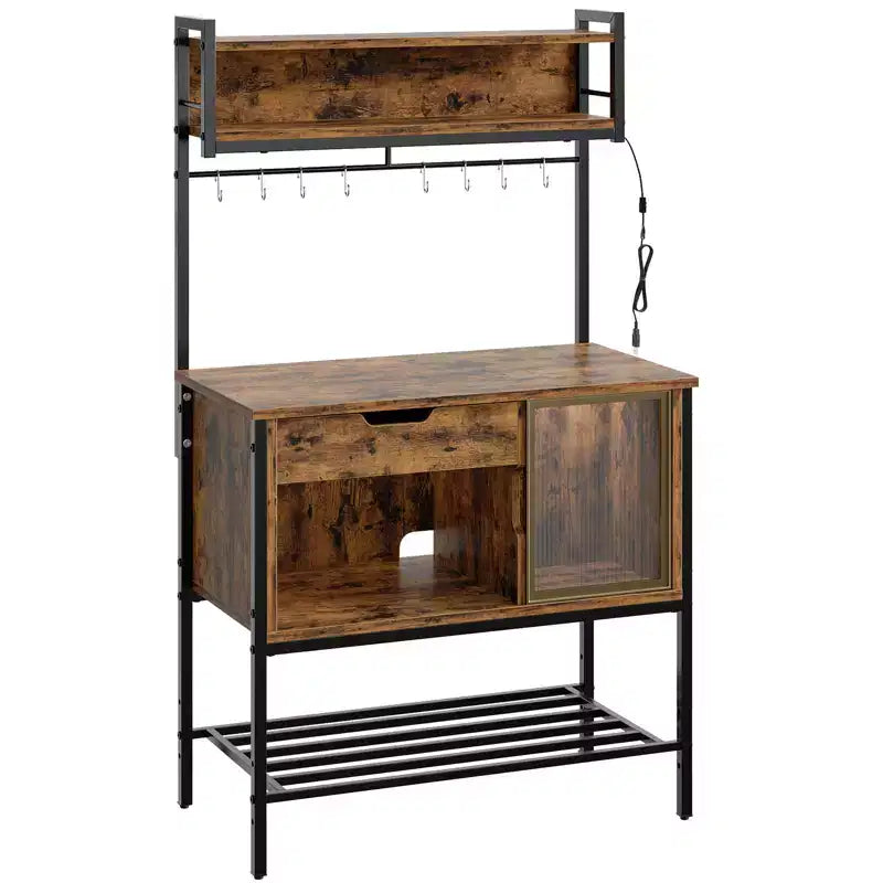 Besiter 60 Kitchen Baker's Rack with LED Light 6-Tier Microwave Stand with Storage Drawer Cabinet & 8 Hooks