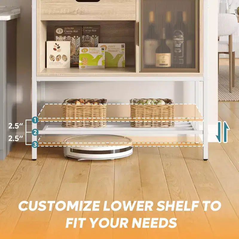 Besiter 60 Kitchen Baker's Rack with LED Light 6-Tier Microwave Stand with Storage Drawer Cabinet & 8 Hooks