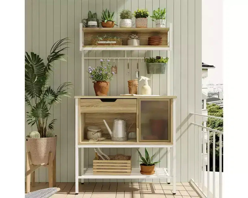 Besiter 60 Kitchen Baker's Rack with LED Light 6-Tier Microwave Stand with Storage Drawer Cabinet & 8 Hooks