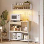 Besiter 60 Kitchen Baker's Rack with LED Light 6-Tier Microwave Stand with Storage Drawer Cabinet & 8 Hooks