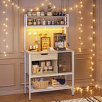 Besiter 60 Kitchen Baker's Rack with LED Light 6-Tier Microwave Stand with Storage Drawer Cabinet & 8 Hooks