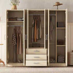 6-Doors Wooden Wardrobe Storage for Bedroom, with Big Drawers, Brown