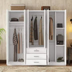 6-Doors Wooden Wardrobe Storage for Bedroom, with Big Drawers, Brown