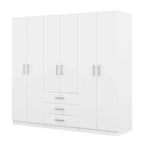 6-Doors Wooden Wardrobe Storage for Bedroom, with Big Drawers, Brown
