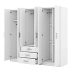 6-Doors Wooden Wardrobe Storage for Bedroom, with Big Drawers, Brown
