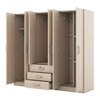 6-Doors Wooden Wardrobe Storage for Bedroom, with Big Drawers, Brown