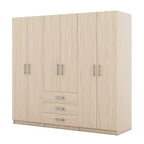 6-Doors Wooden Wardrobe Storage for Bedroom, with Big Drawers, Brown
