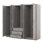 6-Doors Wooden Wardrobe Storage for Bedroom, with Big Drawers, Brown