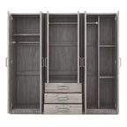 6-Doors Wooden Wardrobe Storage for Bedroom, with Big Drawers, Brown