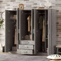 6-Doors Wooden Wardrobe Storage for Bedroom, with Big Drawers, Brown
